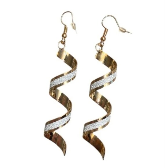 Boutique Jewelry - Gold Tone Silver Glitter Spiral Earrings NWOT Statement Dangle